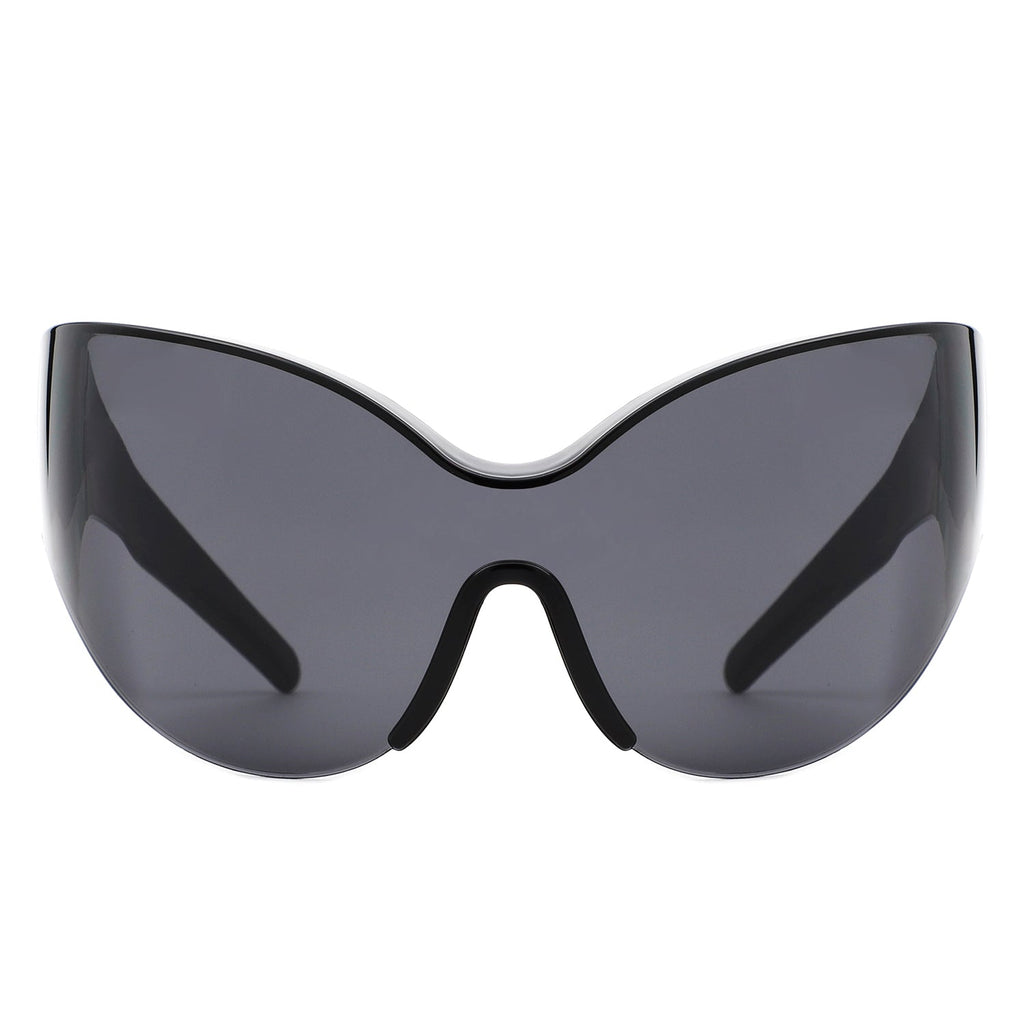 Quirk - Futuristic Oversized Shield Wrap Around Tinted Sunglasses-1