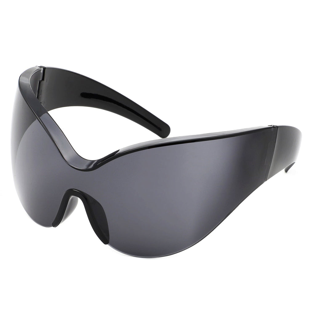 Quirk - Futuristic Oversized Shield Wrap Around Tinted Sunglasses-2