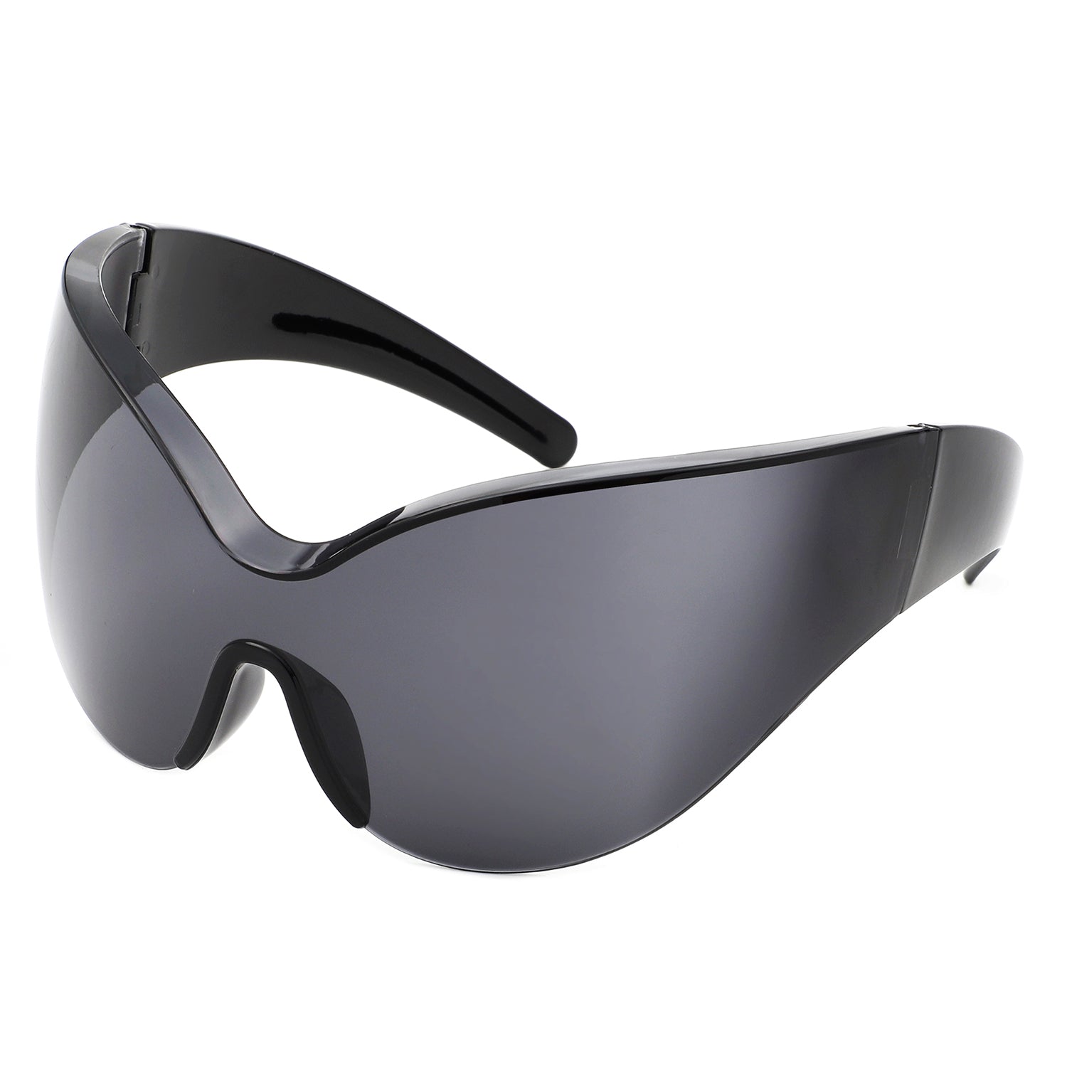 Quirk - Futuristic Oversized Shield Wrap Around Tinted Sunglasses-2