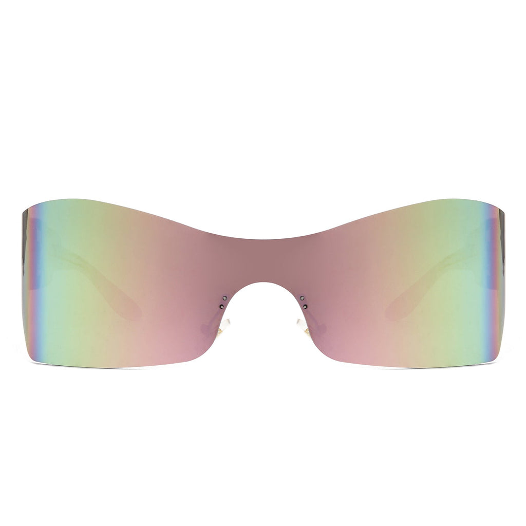 Sable - Futuristic Square Mirrored Flat Top Wrap Around Sunglasses-1