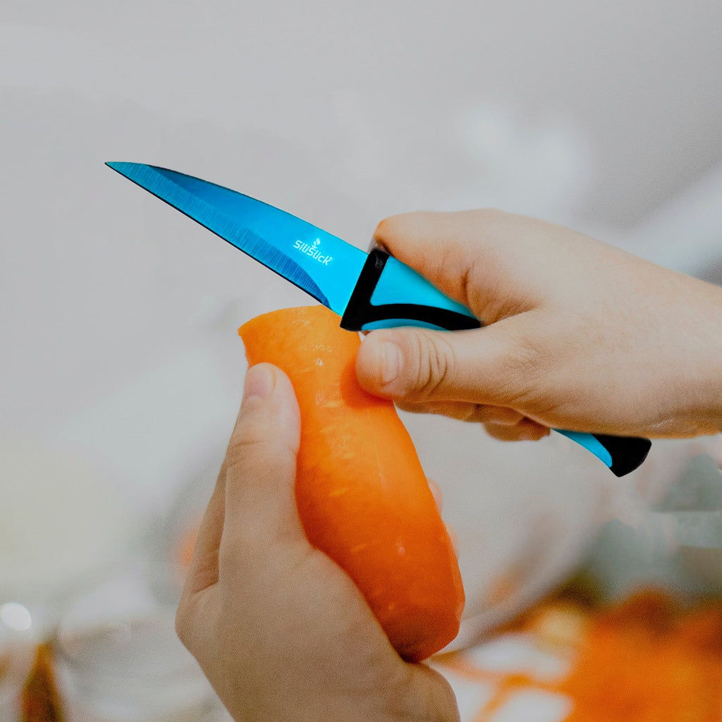 Kitchen Knife Set Kit | Blue Handle, Blue Blade & Black Magnetic Rack